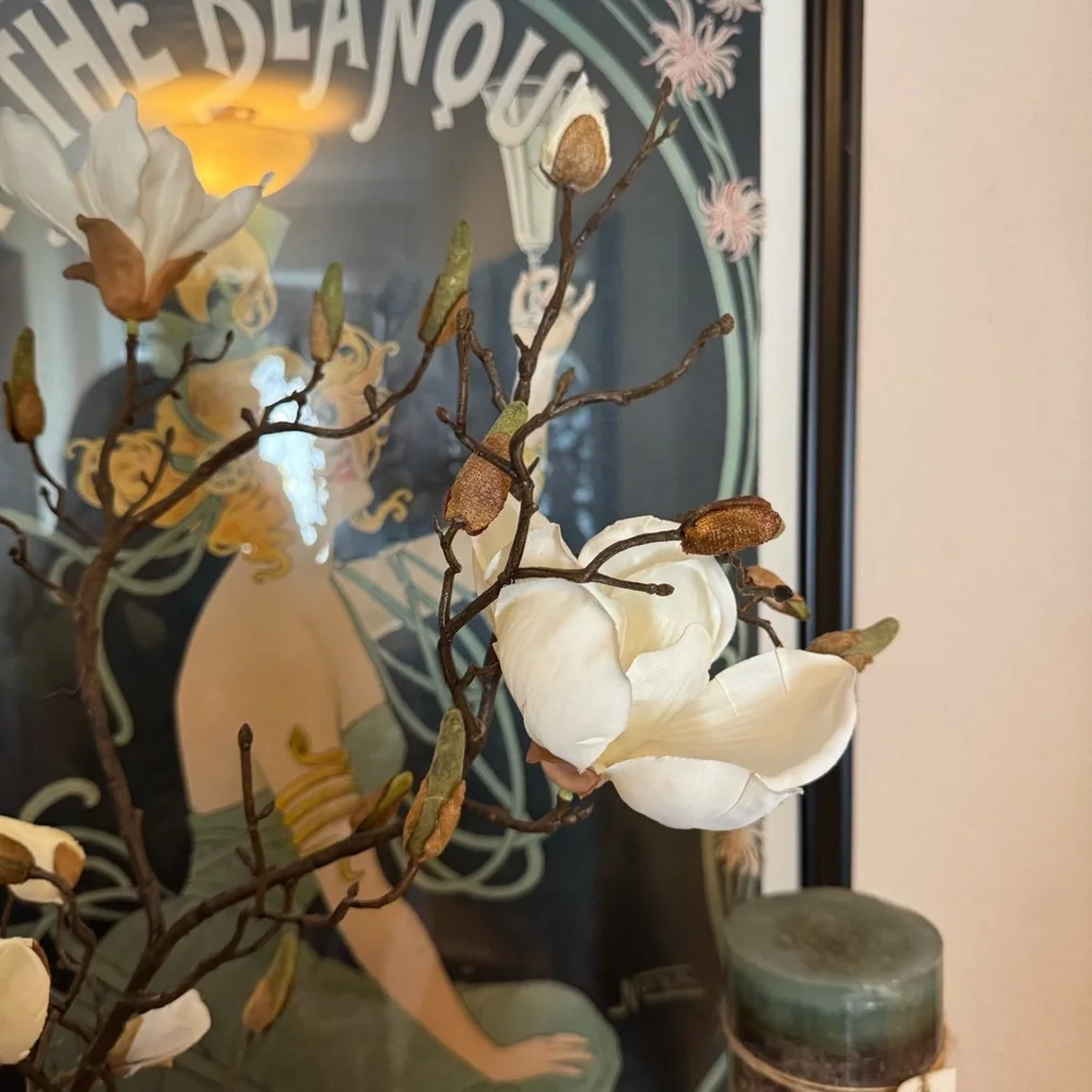 Magnolia budding & bloom realistic branches approximately 38” long, extra tall